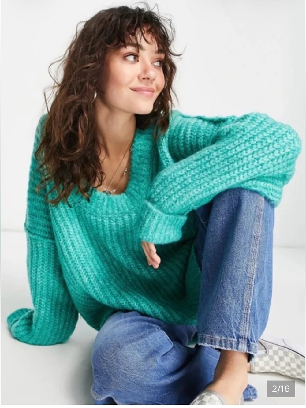 NWT 🧚♀️FREE PEOPLE BLUE BELL OVERSIZED SCOUP NECK SEATER in GREEN 🧚♀️ XS